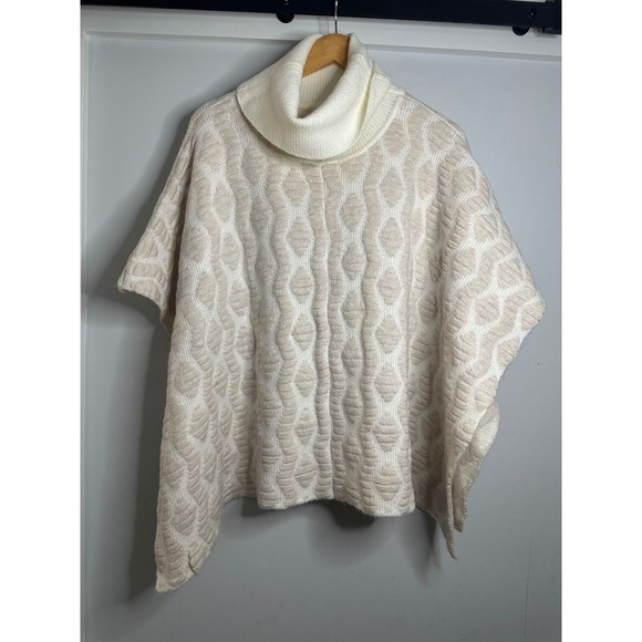 World Market Cream Knit Poncho Cowl Neck Textured One Size Cozy Layering - Picture 1 of 7